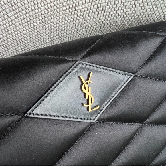 New YSL Yves Saint Laurent Large Sade Satin Envelope Clutch in Black - Picture 6 of 15